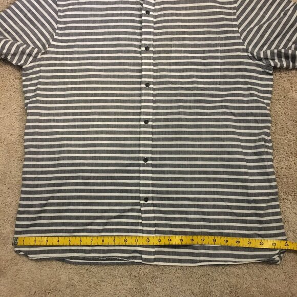 Black Brown 1826 Burton Grey and White Striped Button Down Casual Shirt - Picture 14 of 16